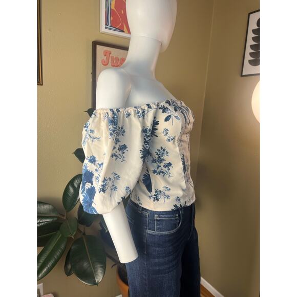 Abercrombie & Fitch A&F White Blue Floral Romantic Off Shoulder Corset Blouse S - Picture 3 of 7